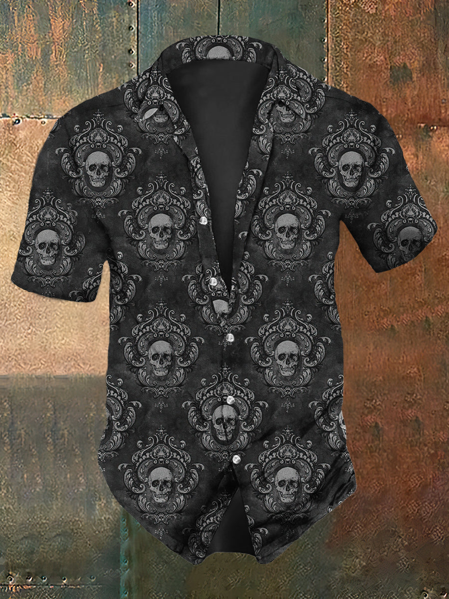 Mäns Retro Mörk Stil Skull Print Casual Vintage Skjorta