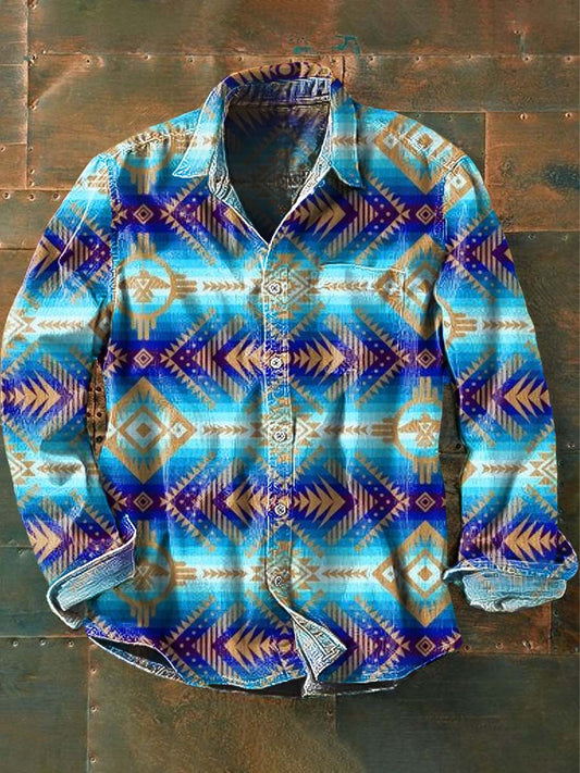 Mens Western Vintage Print Casual Lång ärm tröja