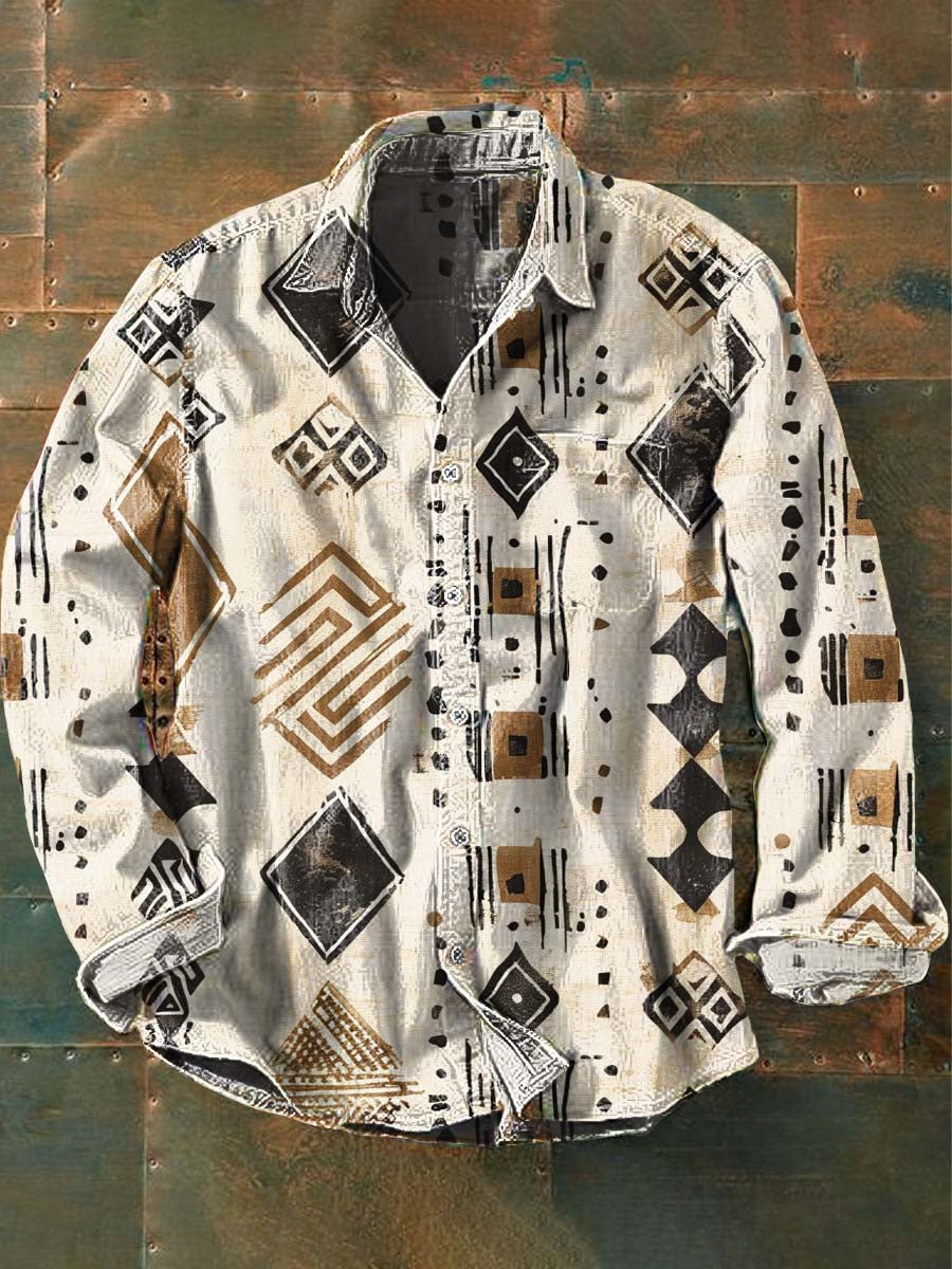 Mens Western Vintage Print Casual Lång ärm tröja