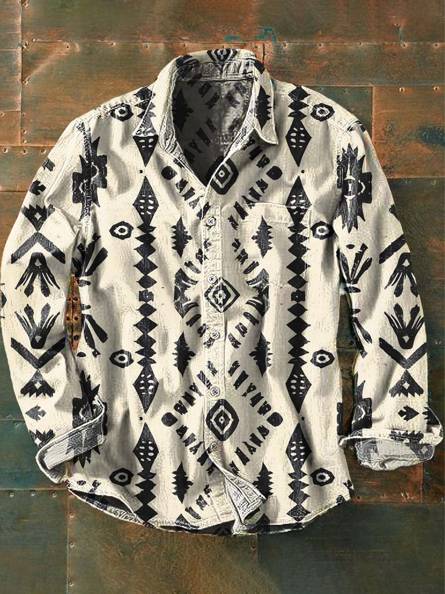 Mens Western Vintage Print Casual Lång ärm tröja