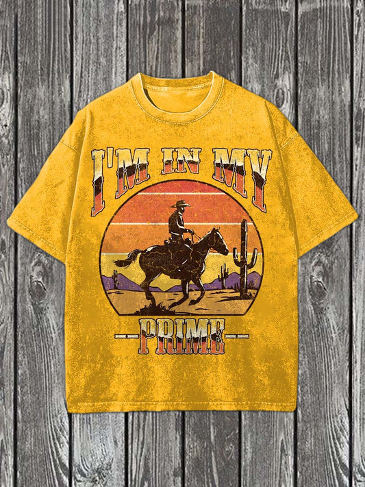 Västra Cowboy tryckt Casual bomull T-shirt