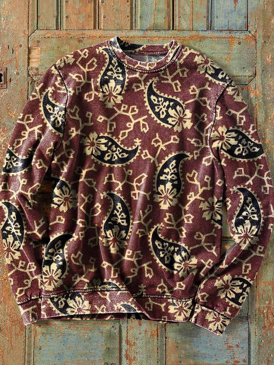 Mäns Vintage Paisley Floral Art Print Crew Nack Sweatshirt