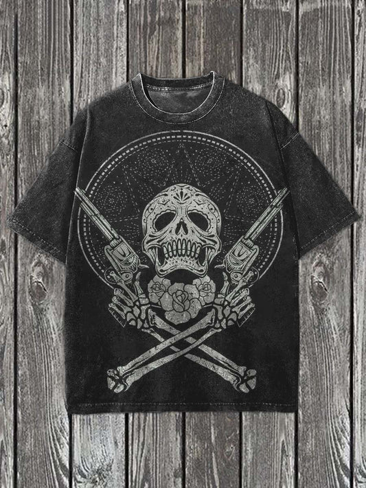 Skull Cowboy Print Casual bomull Kort ärm T-shirt