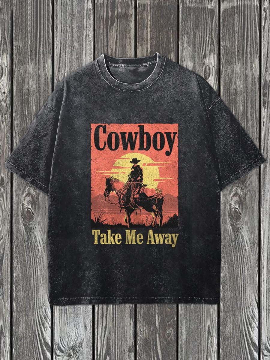 Västra Cowboy tryckt Casual bomull T-shirt