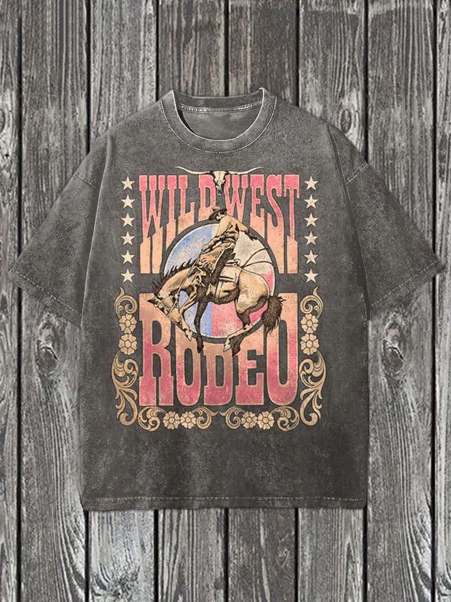 Västra Cowboy tryckt Casual bomull T-shirt