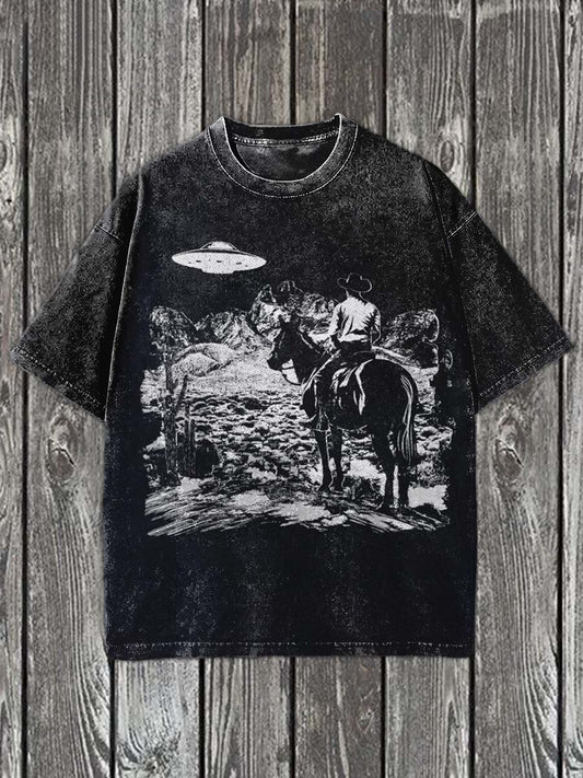 Västra Cowboy tryckt Casual bomull T-shirt