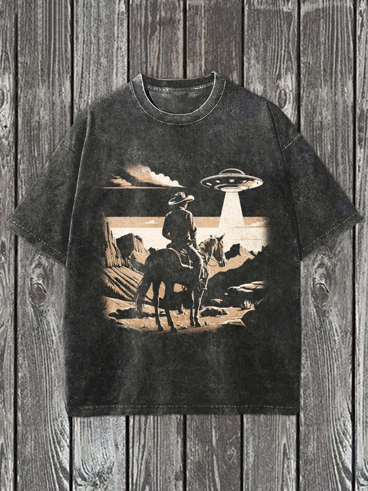 Västra Cowboy tryckt Casual bomull T-shirt