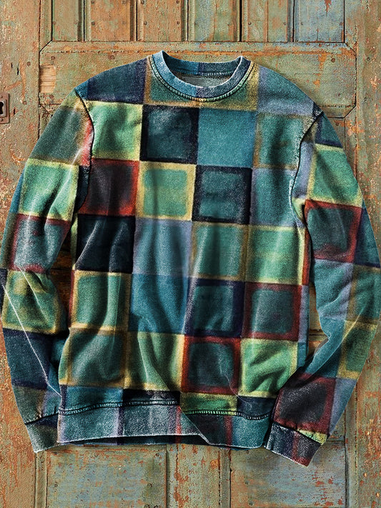 Mäns Retro färgglada geometriska konst Print Besättning Nacke Sweatshirt