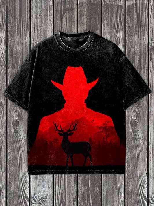 Västra Cowboy tryckt Casual bomull T-shirt