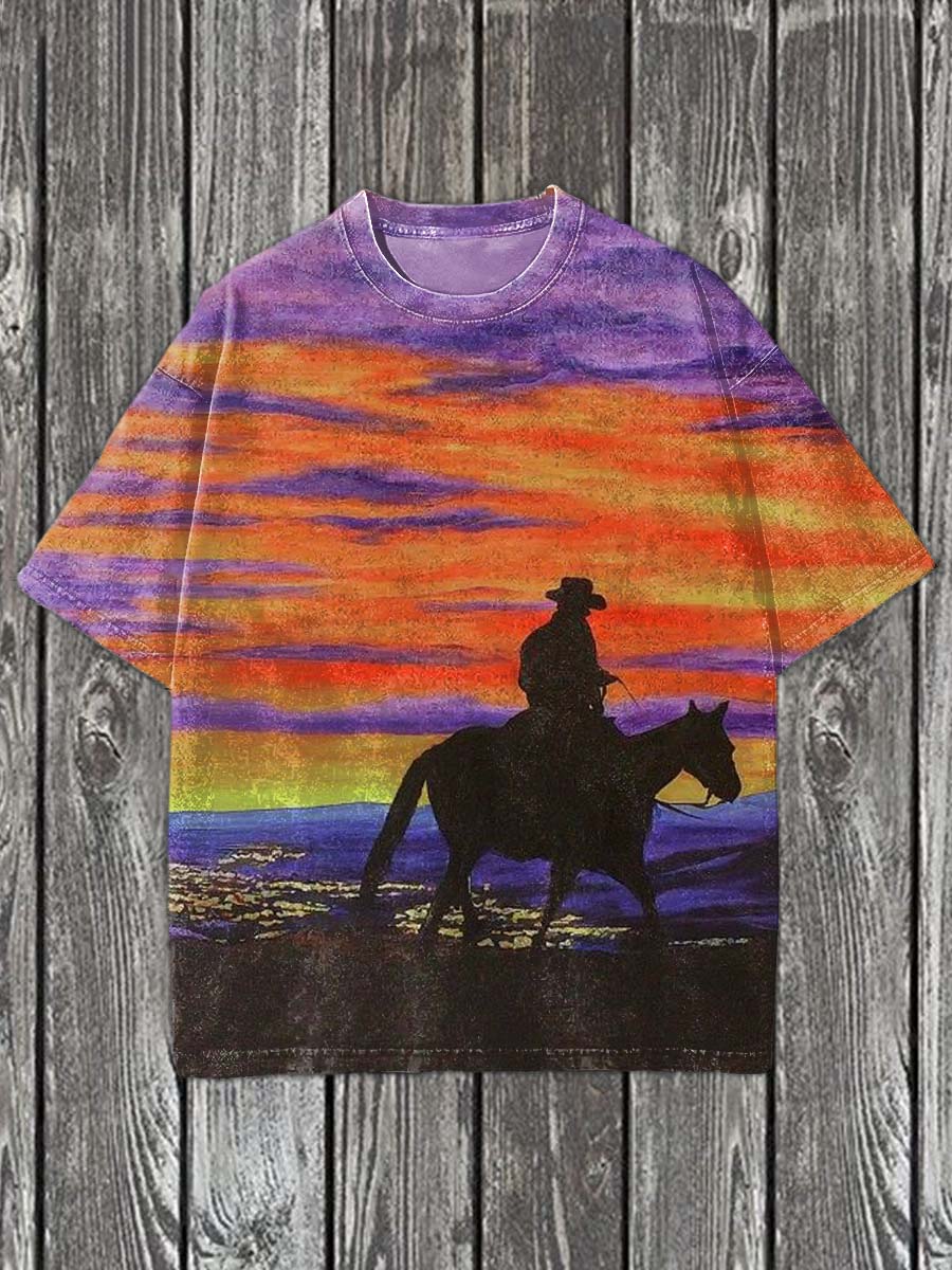 Västra Cowboy tryckt Casual bomull T-shirt