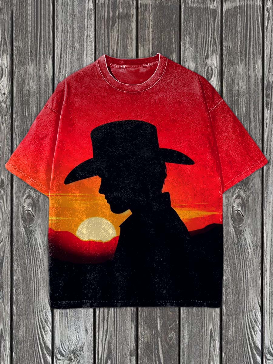 Västra Cowboy tryckt Casual bomull T-shirt