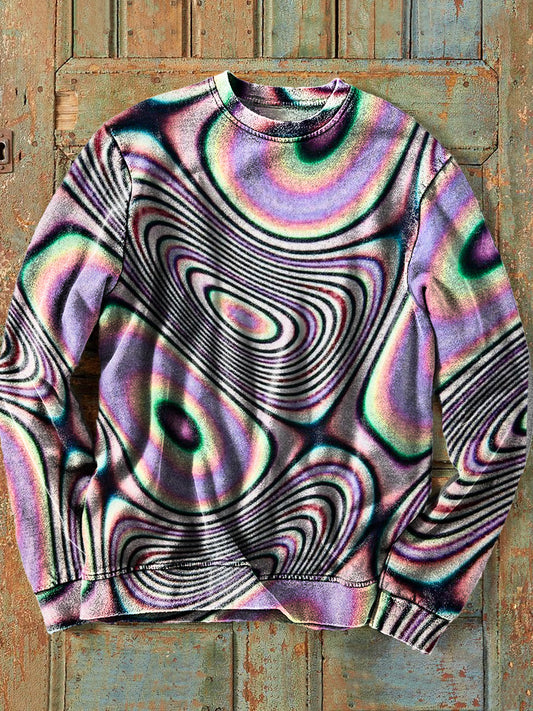 Mäns Vintage Abstrakt oregelbunden psykedelisk swirl konst print besättning nack Sweatshirt