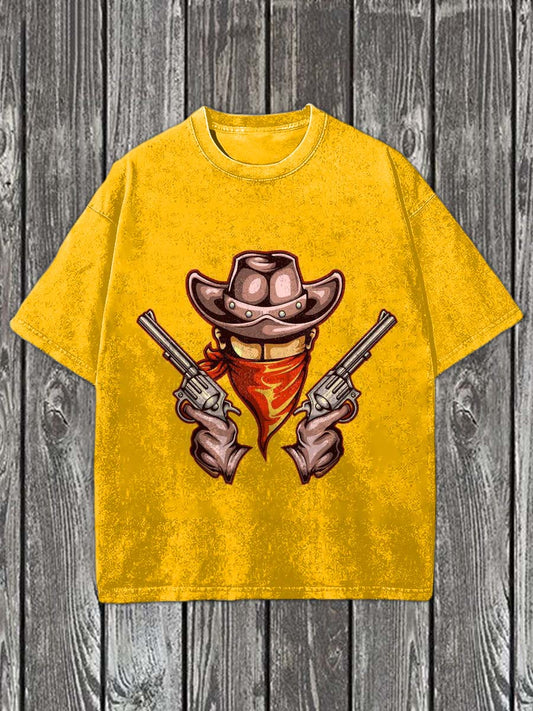 Västra Cowboy tryckt Casual bomull T-shirt