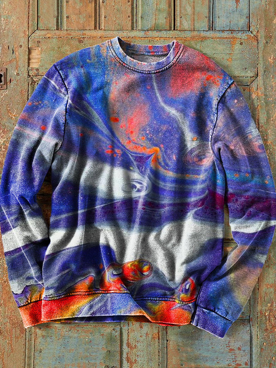 Mäns Vintage färgglada Abstrakt textur konst print besättning hals Sweatshirt