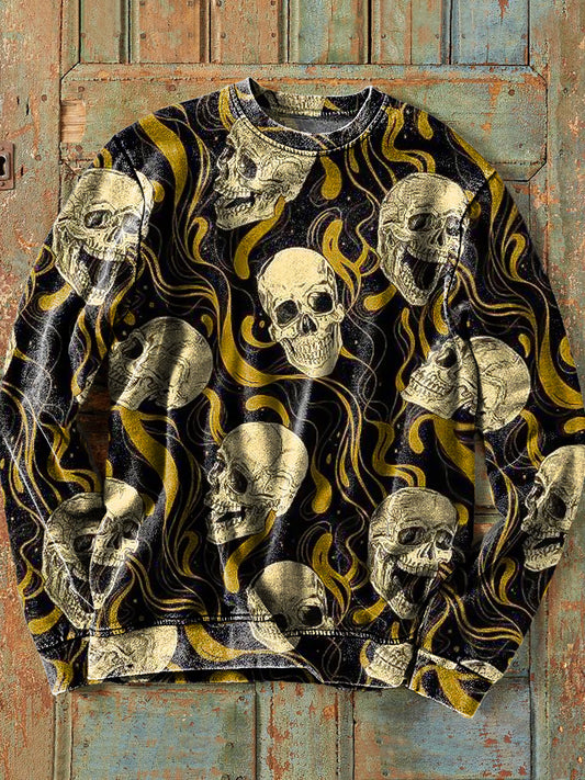 Mäns Vintage mörk skull Ripple konst Print bomull besättning hals Sweatshirt