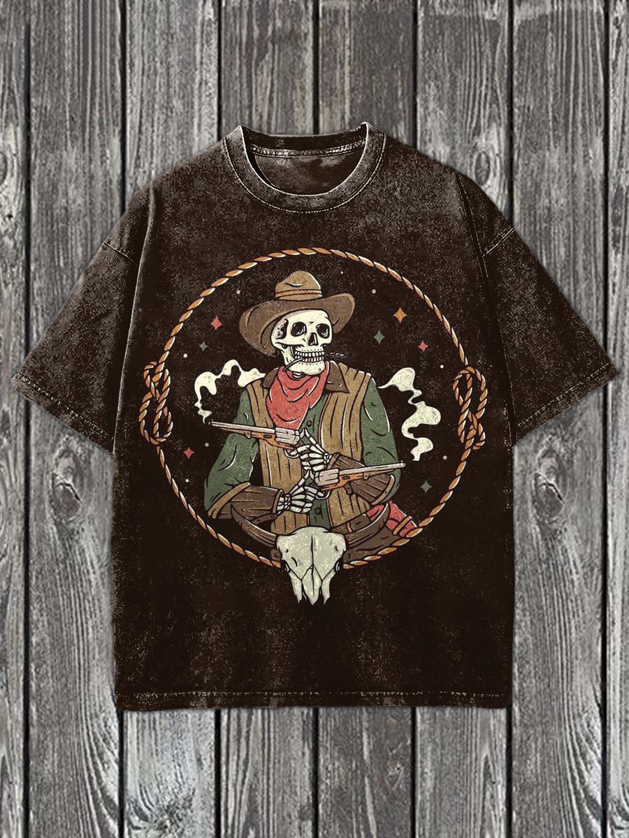 Western Skull Cowboy Print Casual bomull T-shirt